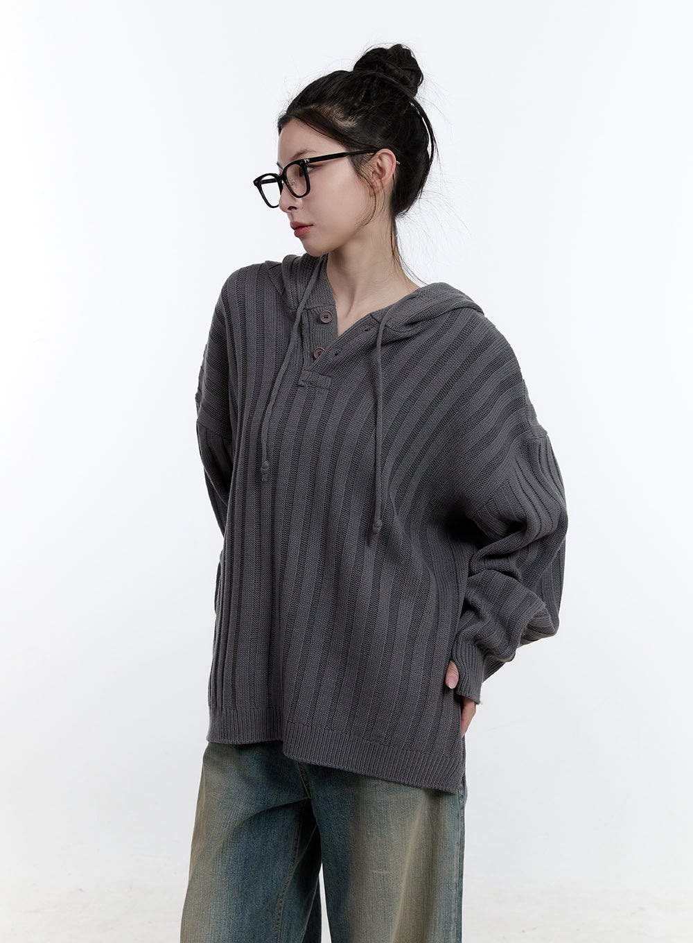 Oversize Ribbed Hooded Sweater CJ522