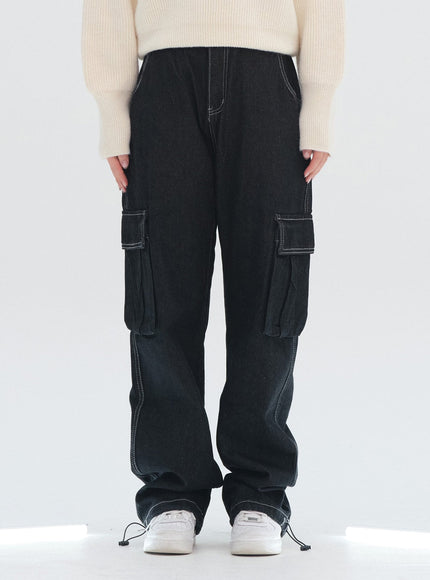 Wide Leg Denim Cargo Pants