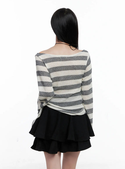 Striped Ruched Wide Neck Top CS523