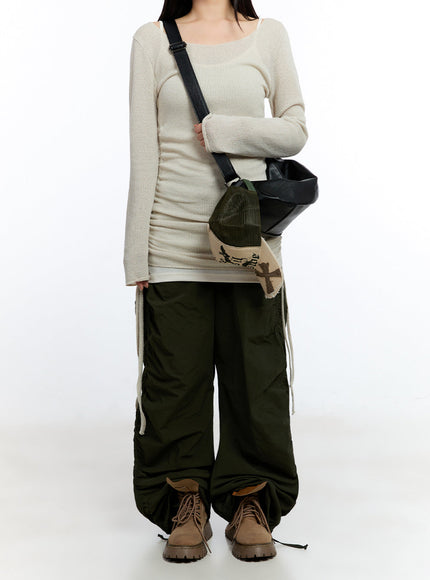 shirred-string-long-sleeve-mini-dress-iu503