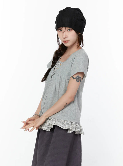 layered-check-frill-sleeve-top-cy515
