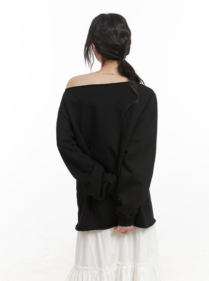 Chic One-Shoulder Studded Sweatshirt CJ523