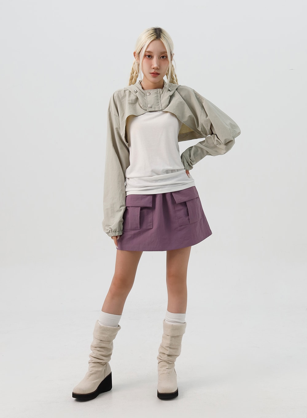 Nylon Mini Skirt With Pockets IS312 - Korean Women 