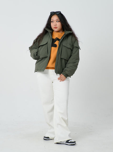 Plus Twin Front Pocket Hoodie Puffer Jacket ID27