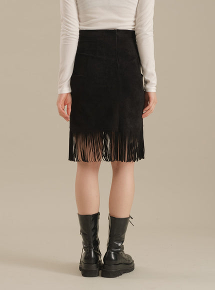 Tassel Hem Knee Length Skirt