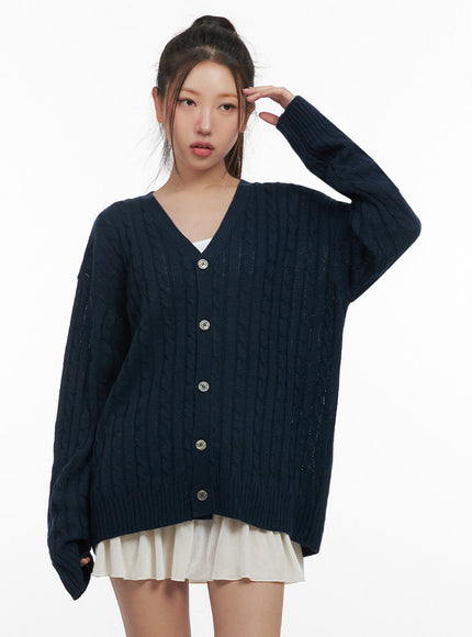 Cable Knit Relaxed Fit Cardigan C7102