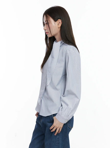 Striped Puff Sleeve Tie Blouse CO506