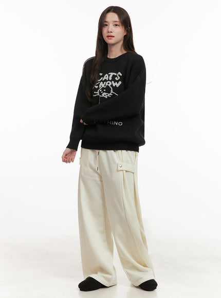 Cozy Pintuck Buttoned Wide-Leg Sweatpants IJ510