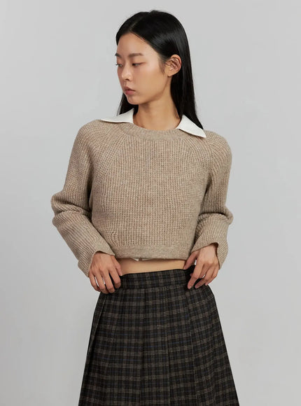 Cropped Crewneck Knit Top IJ502