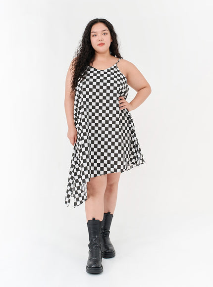 Plus Checked Sleeveless Dress IG09