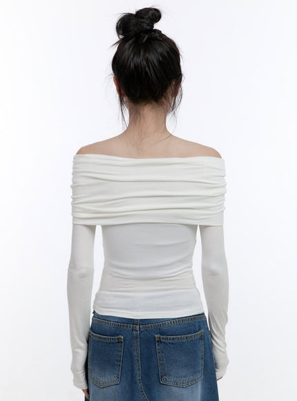 shirred-off-shoulder-solid-t-shirt-co419