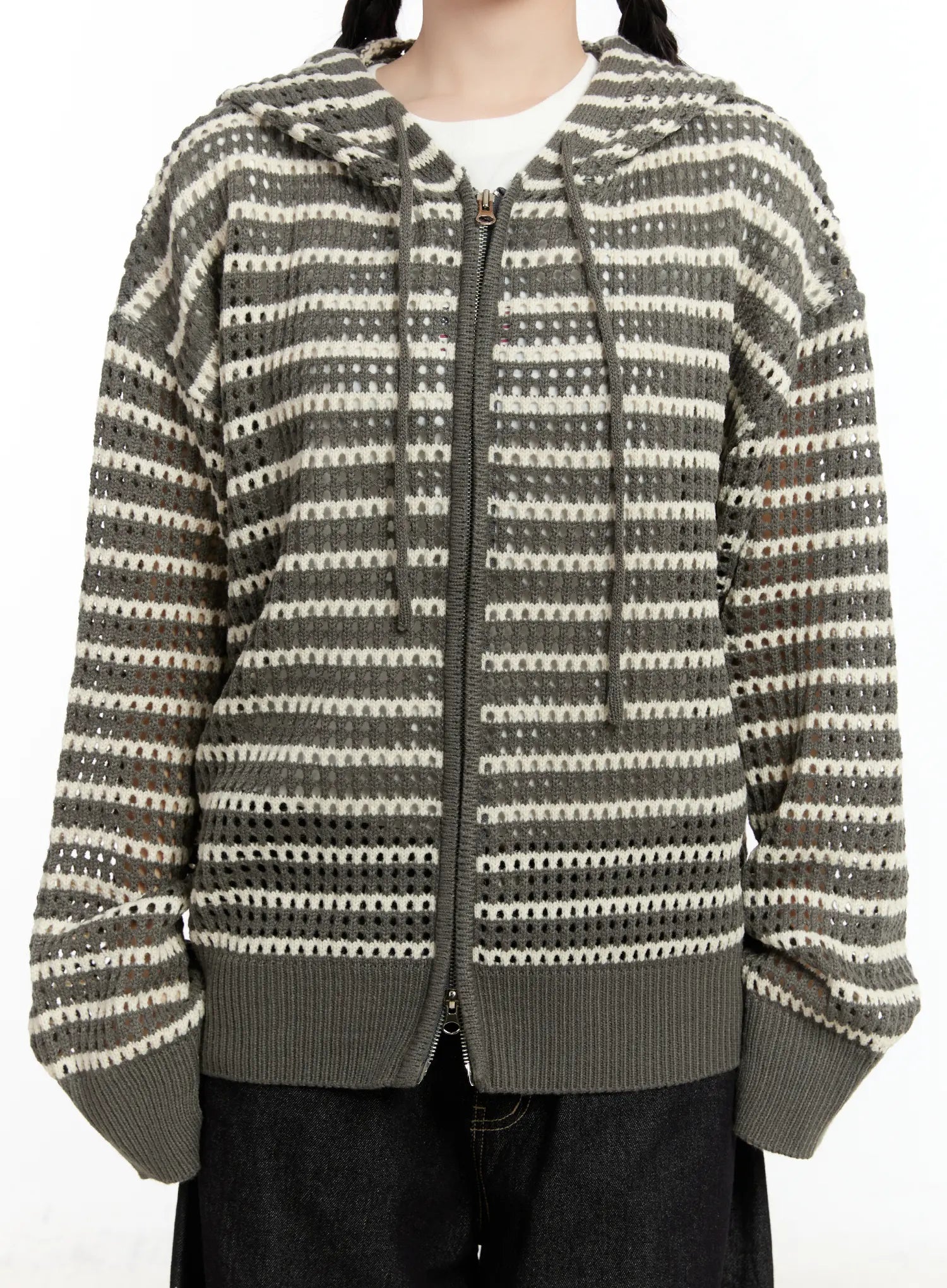 Striped Knit Hooded Cardigan CM511