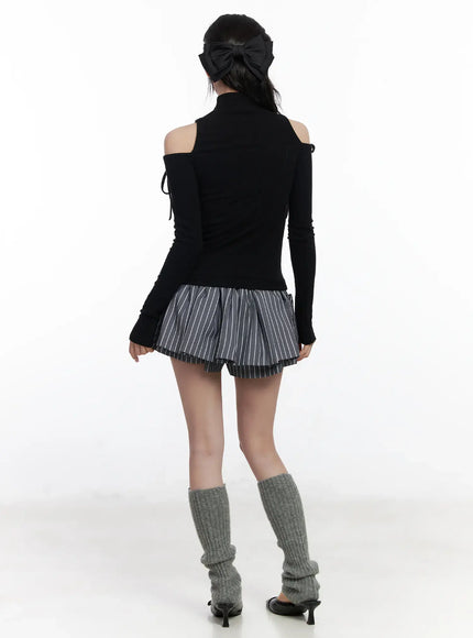 Striped Pleated Mini Skirt CJ526
