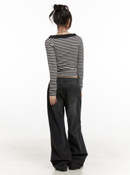 Striped V-Neck Cropped Sweater CJ506