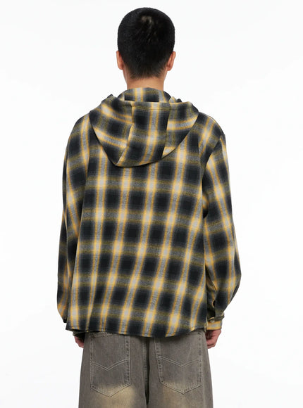Men's Plaid Flannel Hooded Shirt IG529