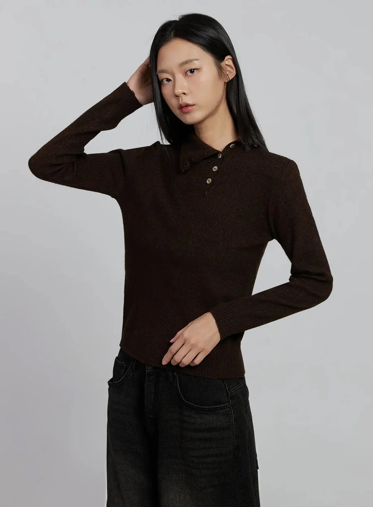 Button Detail High Neck Sweater IM520