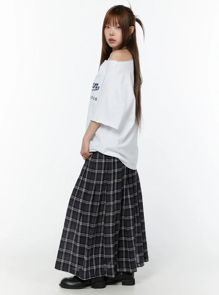 plaid-flare-maxi-skirt-cy519