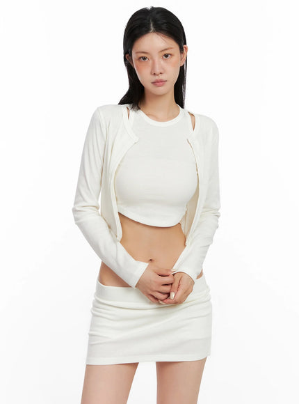 Cropped Cardigan 2-Piece Set IS508