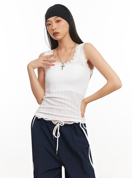 Lace-Trim Fitted Tank IA507