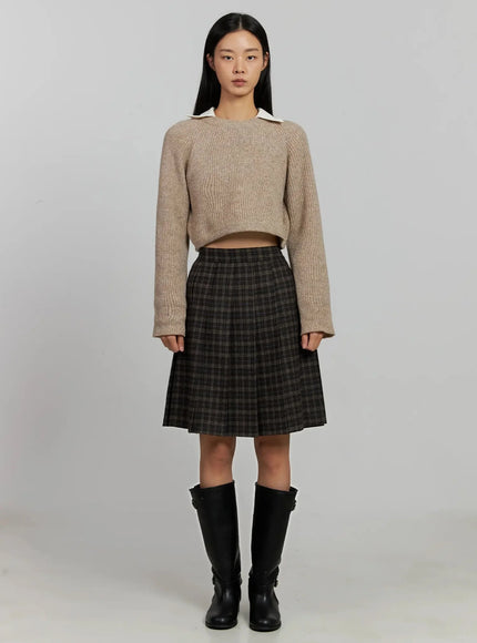 Plaid Pleated Midi Skirt IJ502