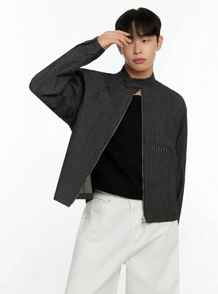 Men's Striped Denim Band-Collar Jacket IN525