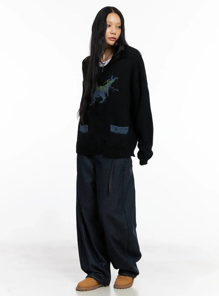 Oversized Distressed Knit Zip-Up CO528