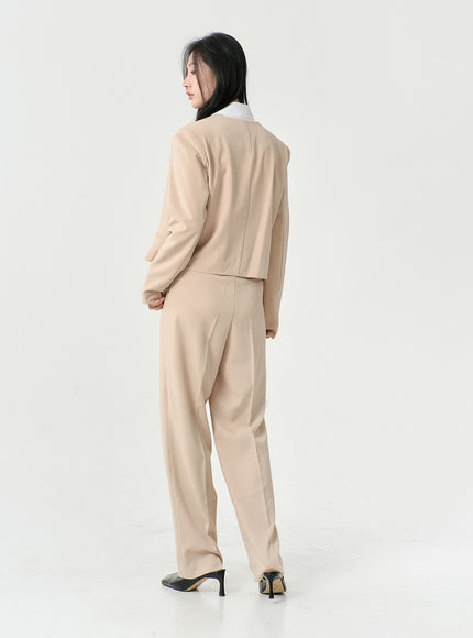 No Collar Semi Cropped Blazer OS13