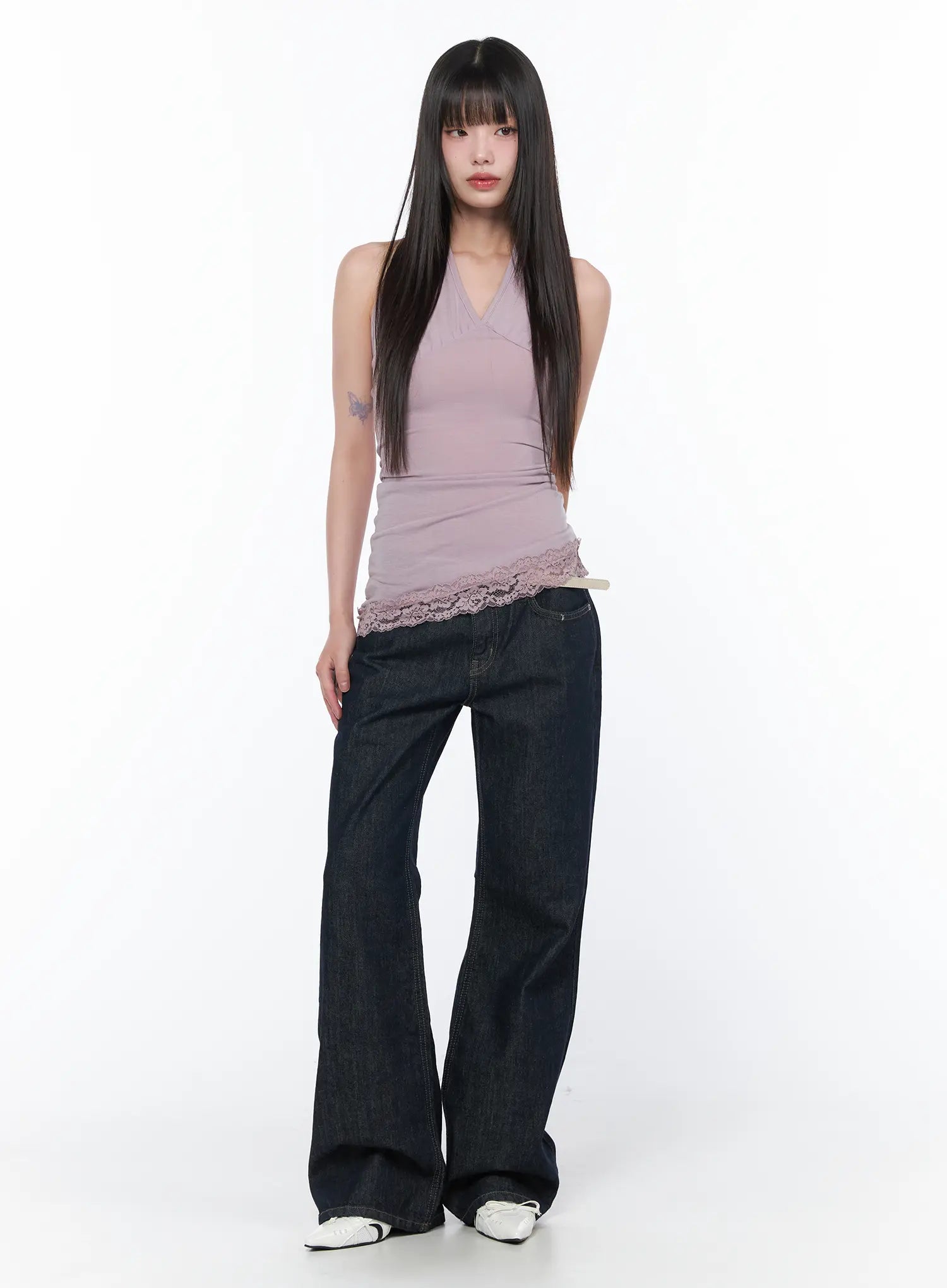 V-Neck Halter Lace Trim Top CA529