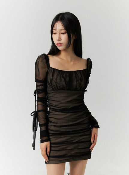 square-neck-shirring-mini-dress-cn317