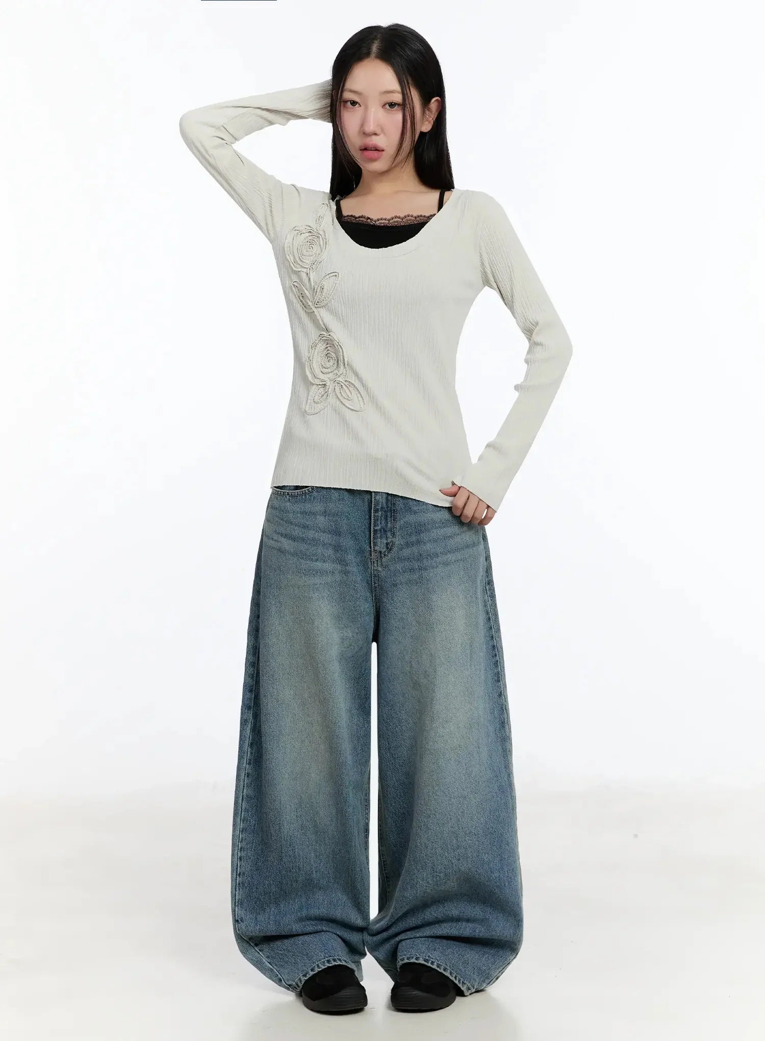 Two-Way Flower Ribbed Top IM509