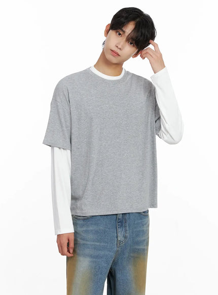 Men's Layered Semi-Crop T-Shirt IO516