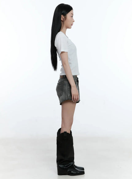 Washed Cubic Accent Denim Shorts CG501