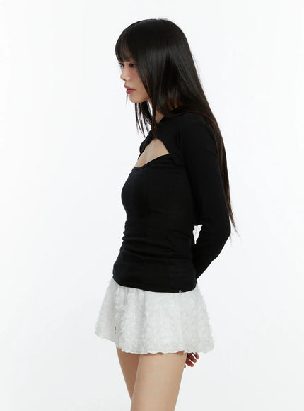 Cut-Out Hooded Long Sleeve Tee CF510