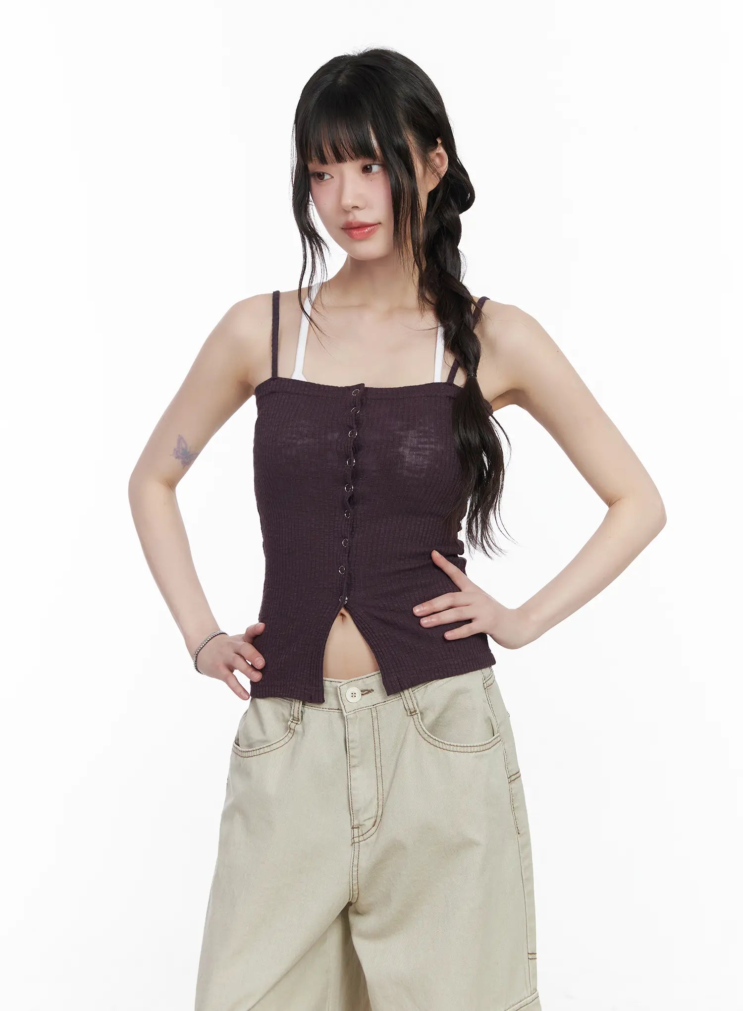 Ribbed Buttoned Tank Top CM526