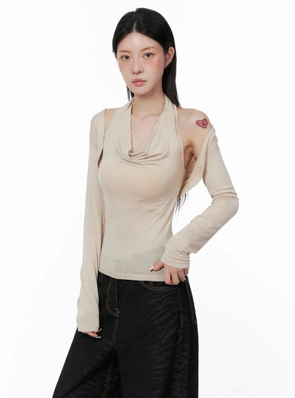 Cowl Neck Top Bolero Set IS508