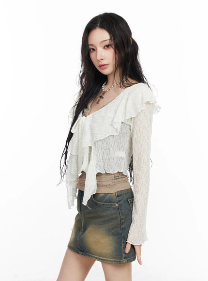 Sheer Ruffle Ribbon Cardigan CM518