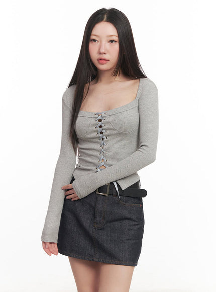 Lace-Up Corset Cardigan Top IM528