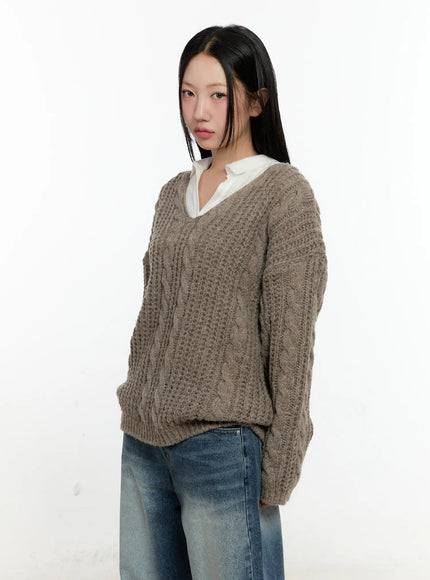 Cozy Cable Knit Oversized V-Neck Sweater CN505