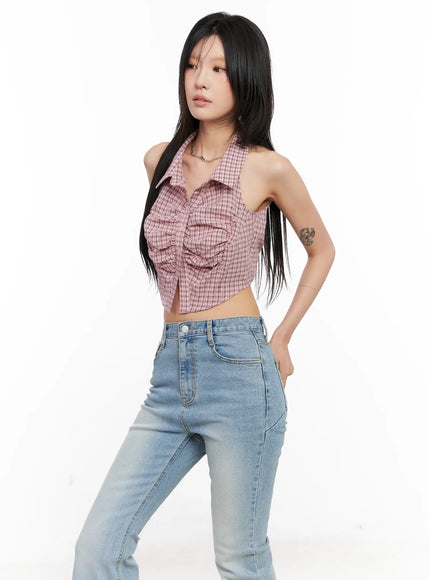 gingham-sleeveless-halter-top-cl525