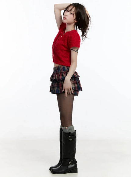 Layered Ruffle Plaid Mini Skirt CN525