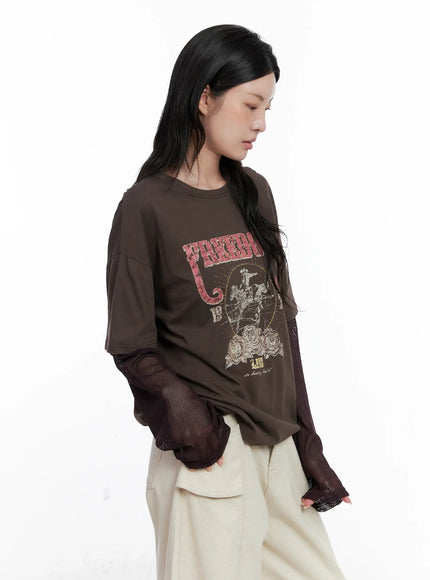 Vintage Graphic Layered Long Sleeve Top CS529