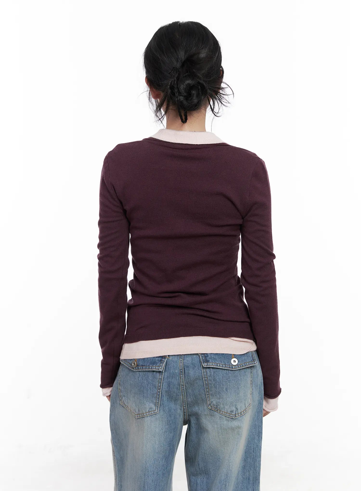 V-Neck Collar Long Sleeve Top CN514