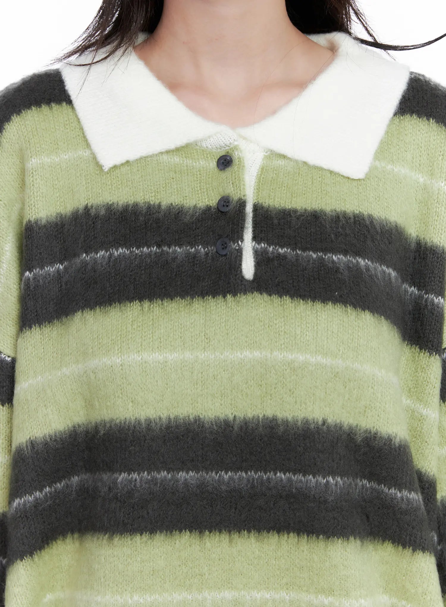 Striped Fuzzy Collared Knit Sweater CS529