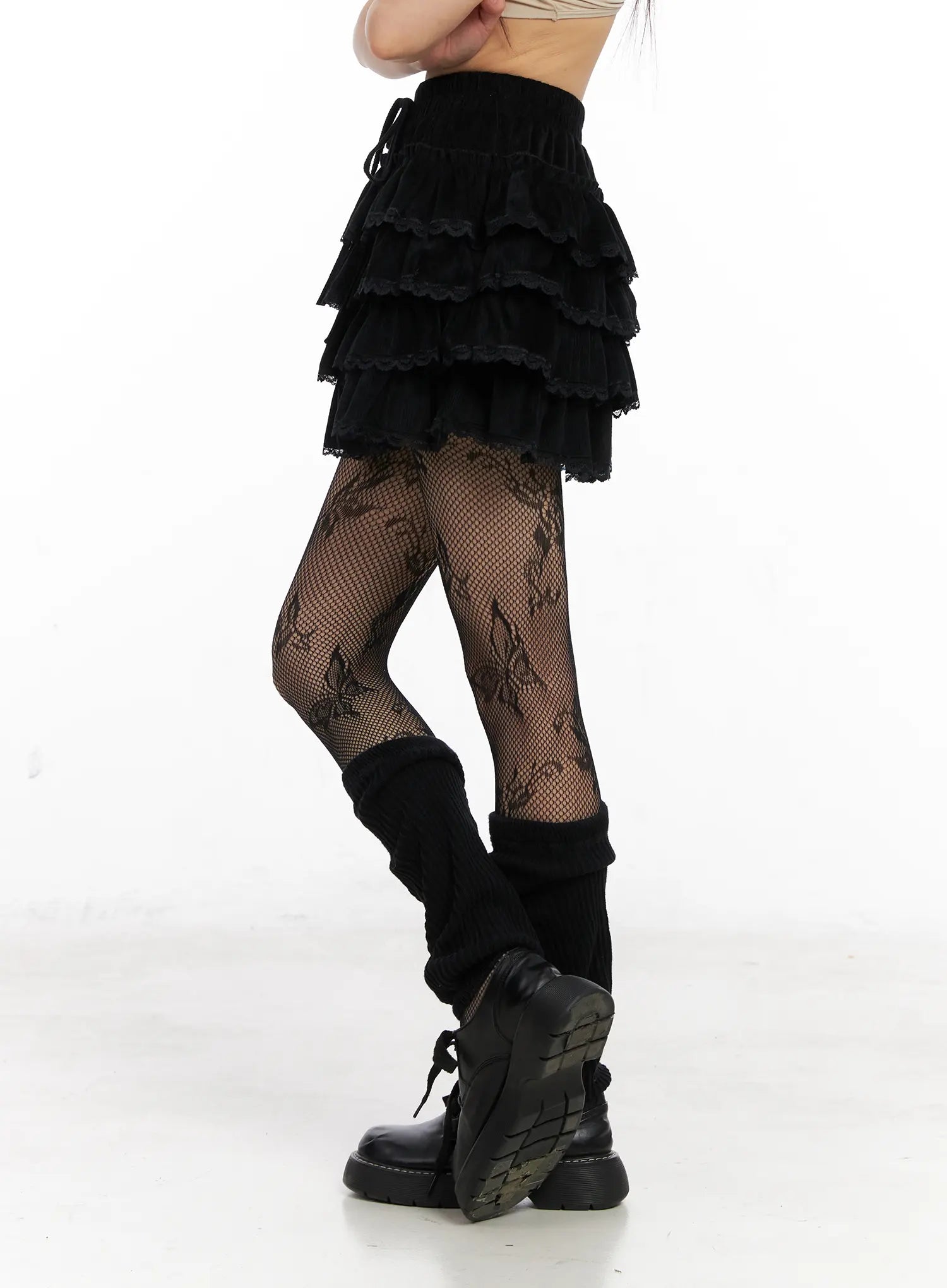 Lace-Up Ruffle Tiered Mini Skirt CN520