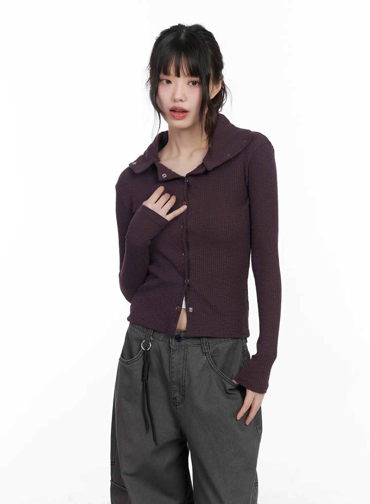 Ribbed Button-Up Knit Cardigan CM526