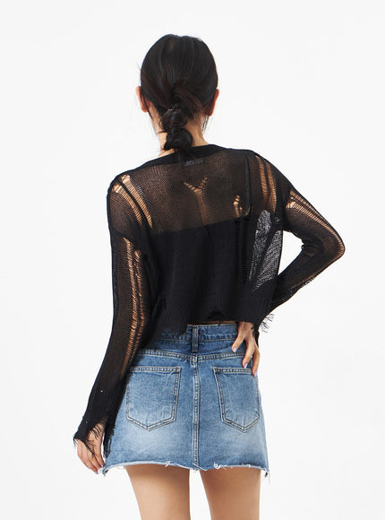 Crewneck Ripped Sweater CA307