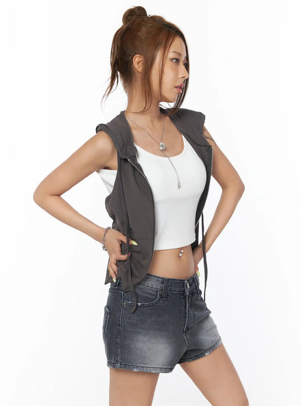 olive-sleeveless-zip-up-hoodie-cu501 / Dark gray