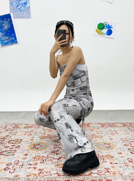 Newspaper Print Pants CY308