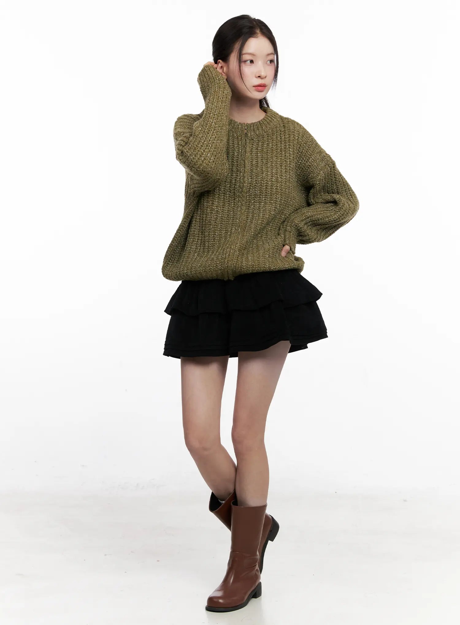 Ribbed Knit Zip-Up CO531