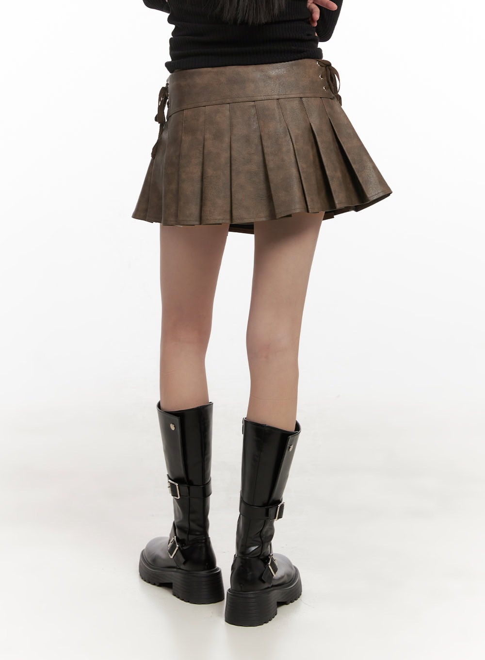 pleated-faux-leather-lace-up-mini-skirt-cd426